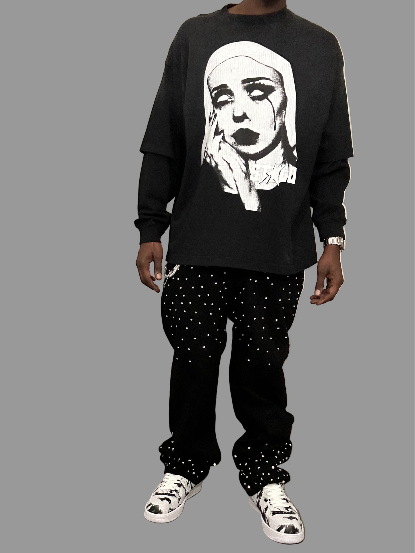 Stolo Clothing Co EVIL NUN Sun Faded Hand-Frayed Double Layered Tee