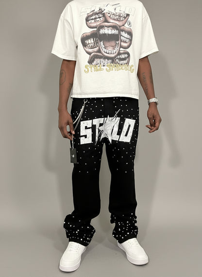 Stolo Clothing Co STARCHILD Half Rhinestone Denim Loose Fit Straight Leg Jeans
