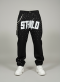 Stolo Clothing Co STARCHILD Half Rhinestone Denim Loose Fit Straight Leg Jeans w/ Wallet Chain