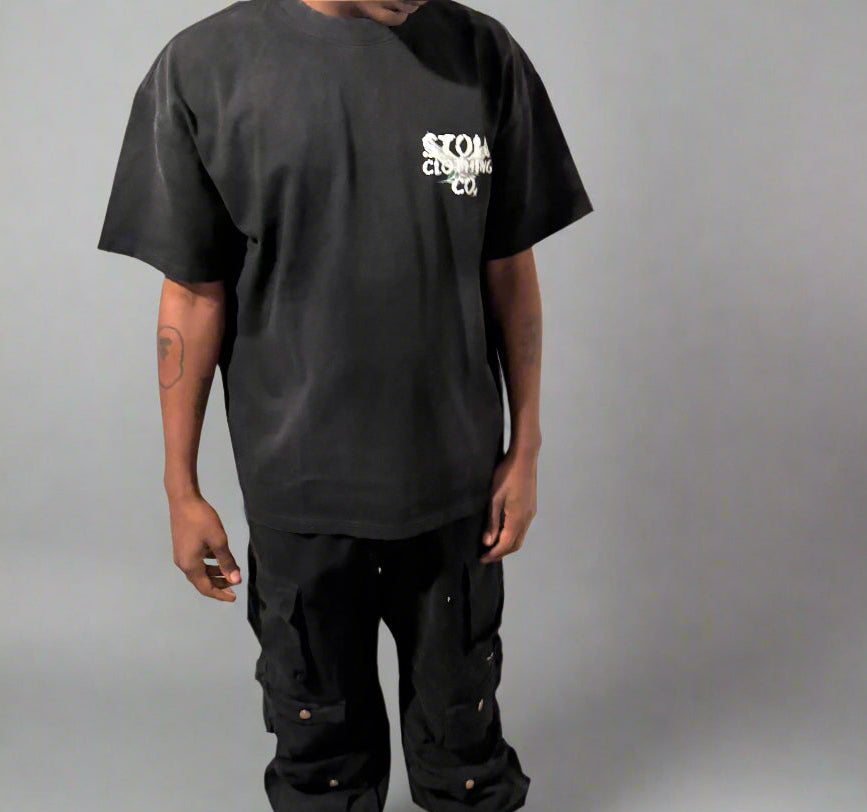 Stolo Clothing Co Birdies Minimalistic Hand-Frayed Sunfaded Tee [ BLACK , PINK & BLUE ]