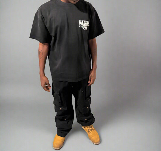 Stolo Clothing Co Birdies Minimalistic Hand-Frayed Sunfaded Tee [ BLACK , PINK & BLUE ]