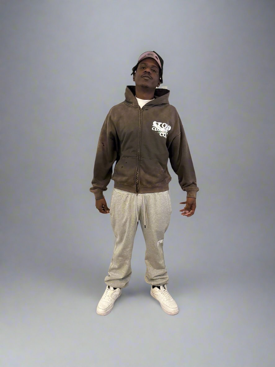 Limited Edition Stolo Clothing Co Birdies Post-Apocalyptic Pure Cotton Hand-Frayed Monkey Washed Double Zip Up Hoodie