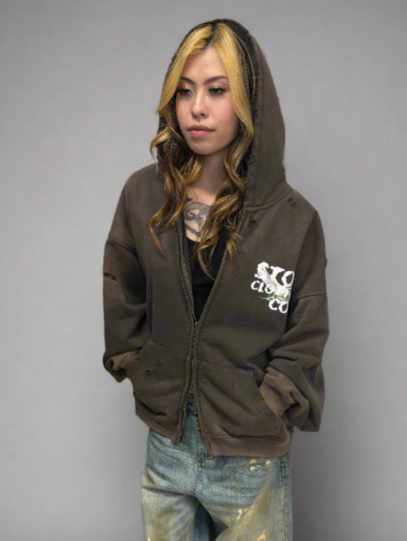 Limited Edition Stolo Clothing Co Birdies Hand-Frayed Pure Cotton Double Zip Up Hoodie