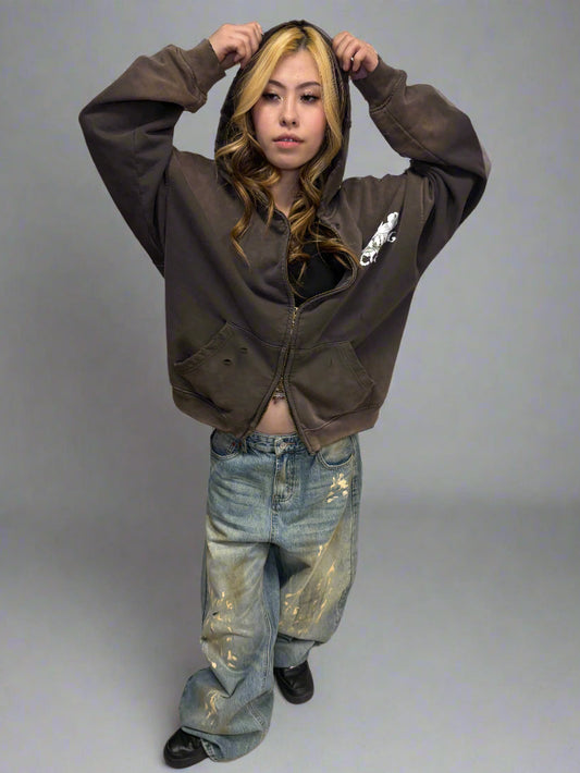 Limited Edition Stolo Clothing Co Birdies Hand-Frayed Pure Cotton Double Zip Up Hoodie