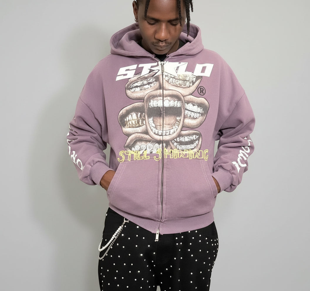 Limited Edition Stolo Clothing Co Still Shining x World Wide Cropped Double-Zip Up Hoodie