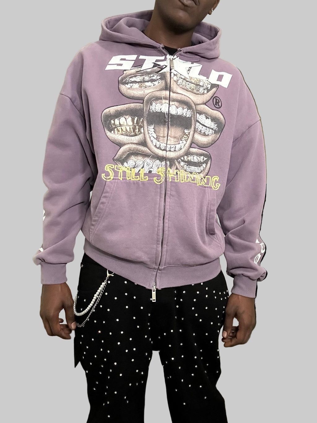 Limited Edition Stolo Clothing Co Still Shining x World Wide Cropped Double-Zip Up Hoodie