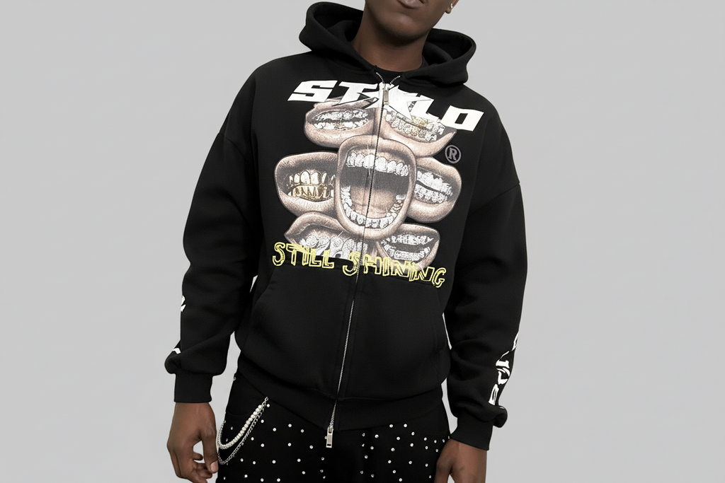 Limited Edition Stolo Clothing Co Still Shining x World Wide Cropped Double-Zip Up Hoodie