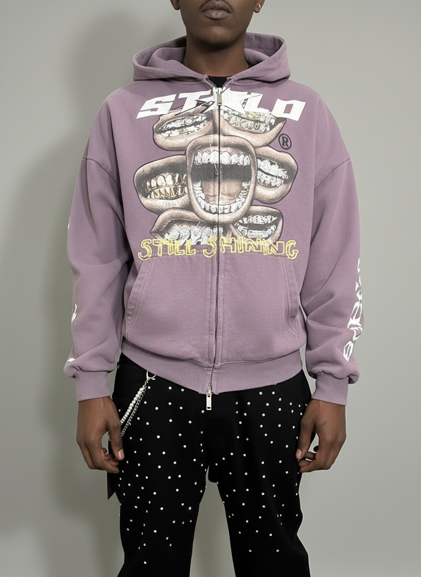 Limited Edition Stolo Clothing Co Still Shining x World Wide Cropped Double-Zip Up Hoodie