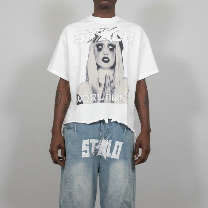 Stolo Clothing Co PREYING NUN Vintage Wash Boxy Distressed Hem Tee