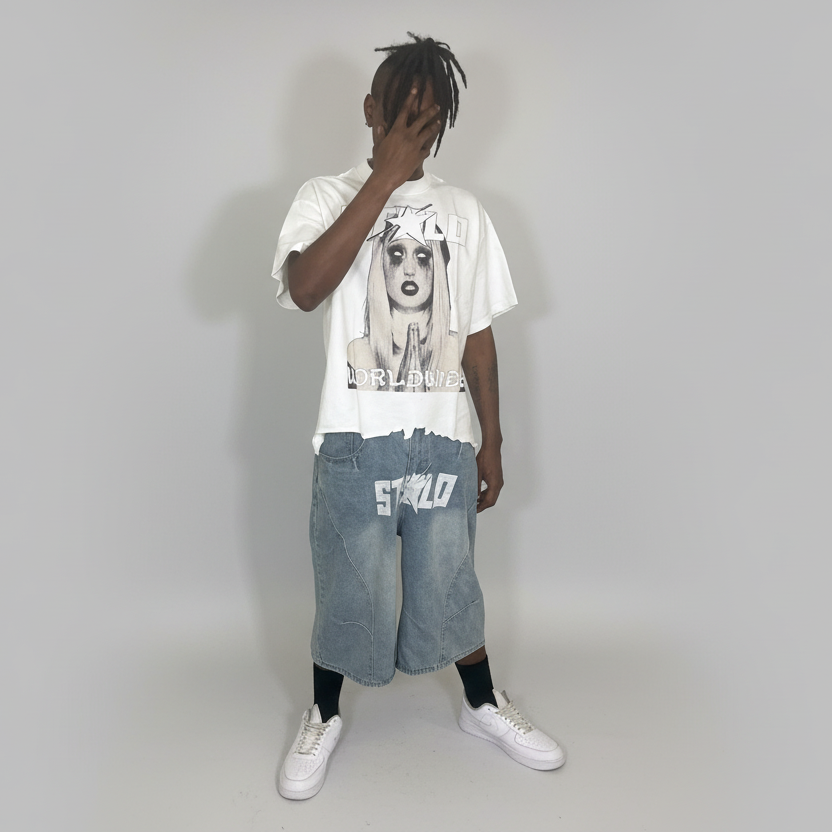 Stolo Clothing Co PREYING NUN Vintage Wash Boxy Distressed Hem Tee