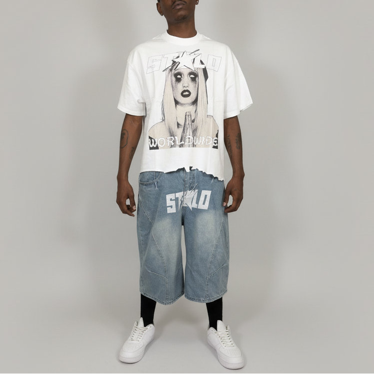 Stolo Clothing Co PREYING NUN Vintage Wash Boxy Distressed Hem Tee