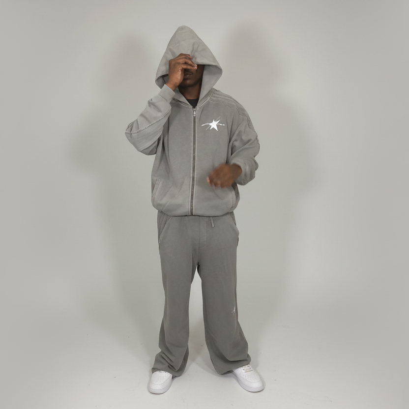 Stolo Clothing Co PROJECT O8 Snow Washed Tape Raw Edge Zip Hoodie