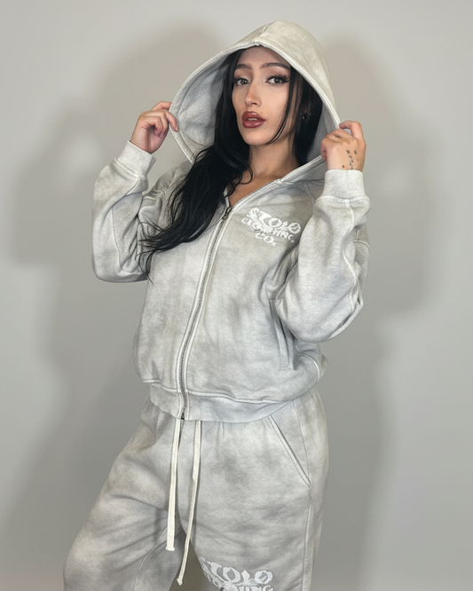 Stolo Clothing Co Birdies Dirty Washed Fleece Cropped Boxy Zip-Up  Hoodie