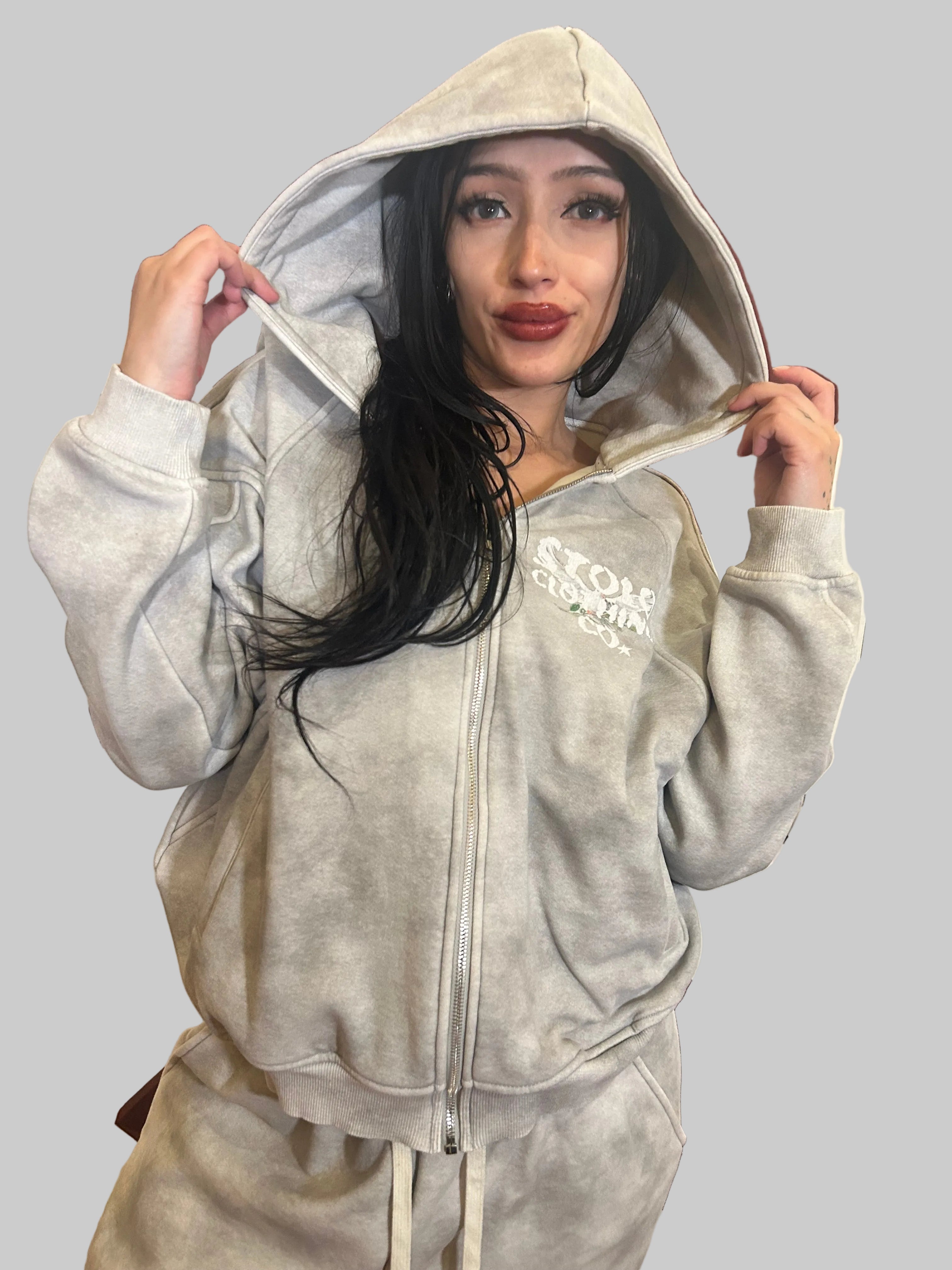 Stolo Clothing Co Birdies Dirty Washed Fleece Cropped Boxy Zip-Up  Hoodie