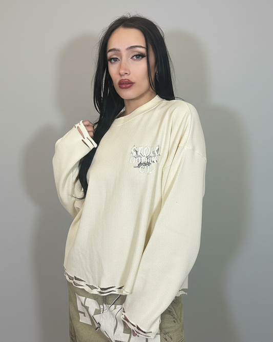 Stolo Clothing Co Birdies Waffle Cropped Distressed Sleeve Tee