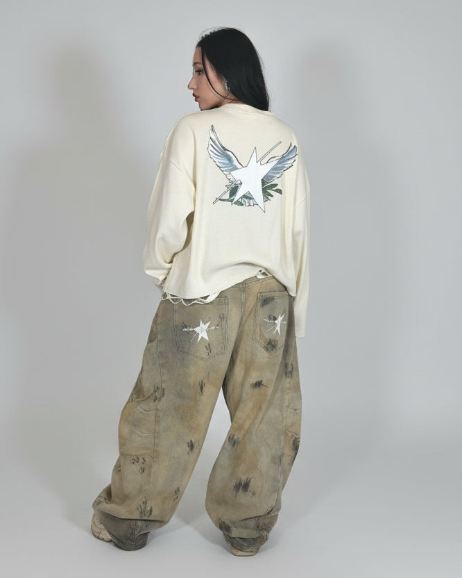 Stolo Clothing Co Birdies Waffle Cropped Long Sleeve Tee