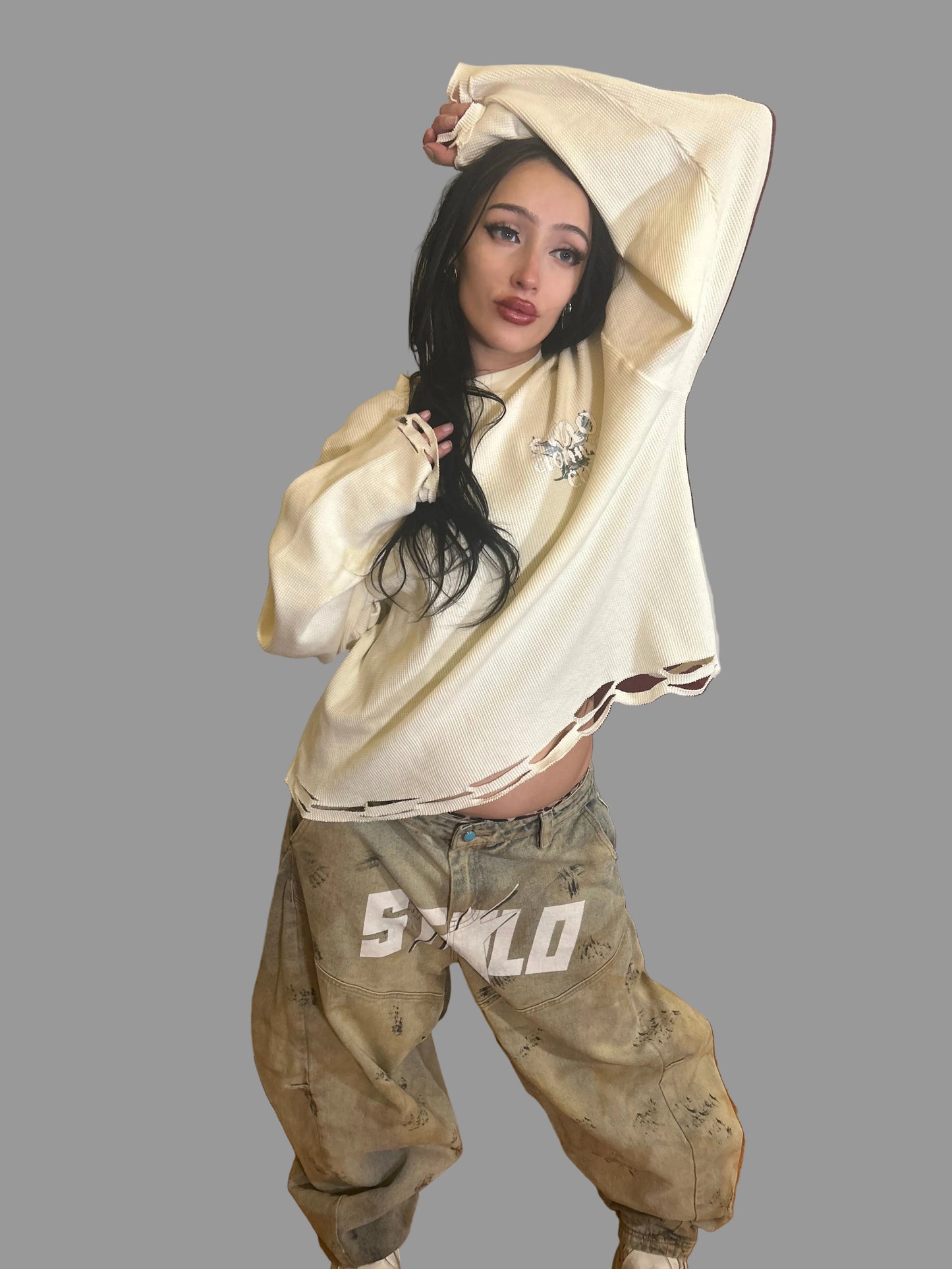 Stolo Clothing Co Birdies Waffle Cropped Long Sleeve Tee