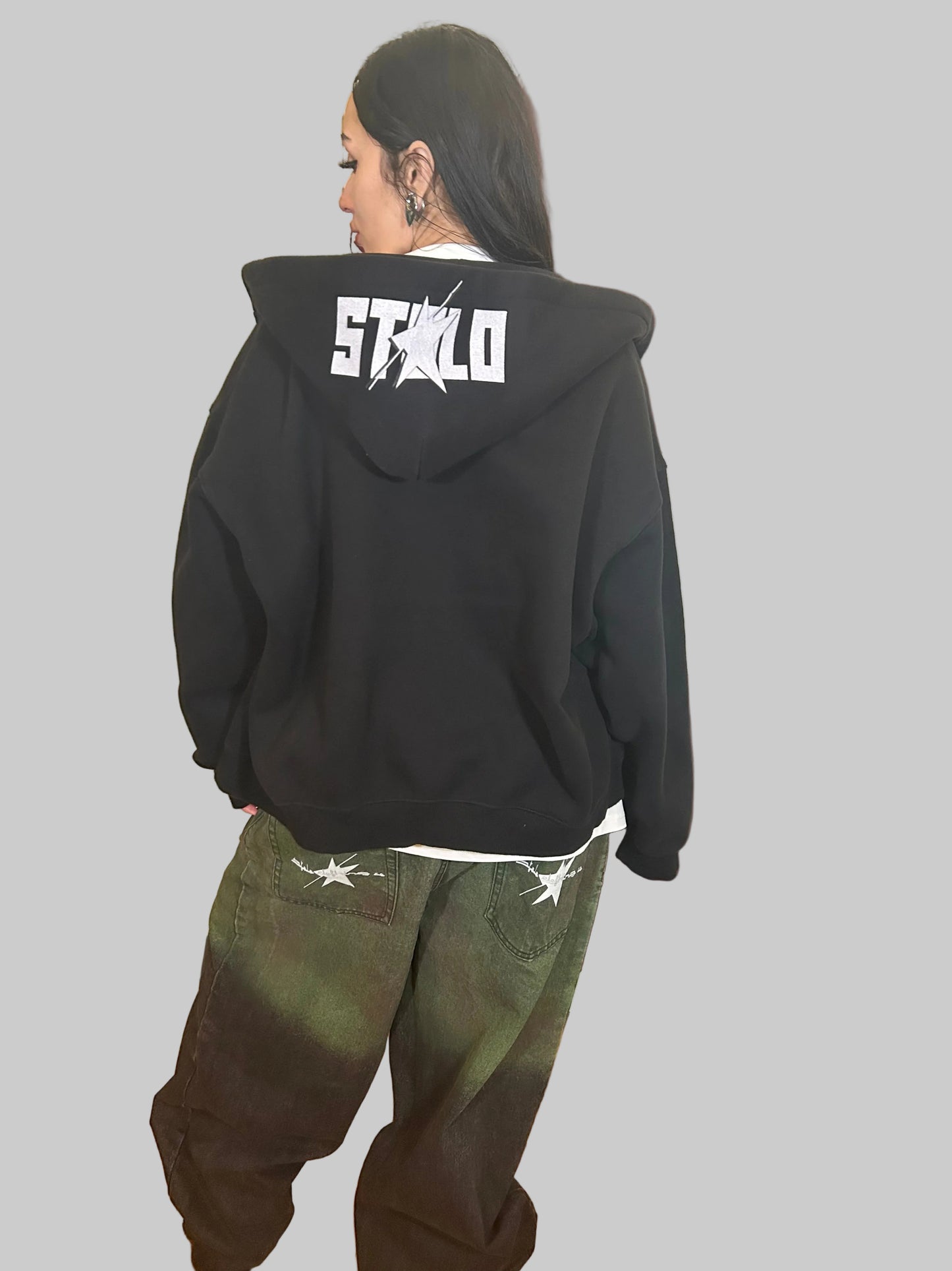 Stolo Clothing Co EVIL NUN Boxy Cropped Fleece Double Zip-Up Hoodie