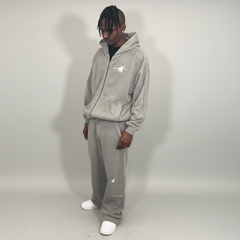 Stolo Clothing Co PROJECT O8 Snow Washed Tape Raw Edge Zip Hoodie