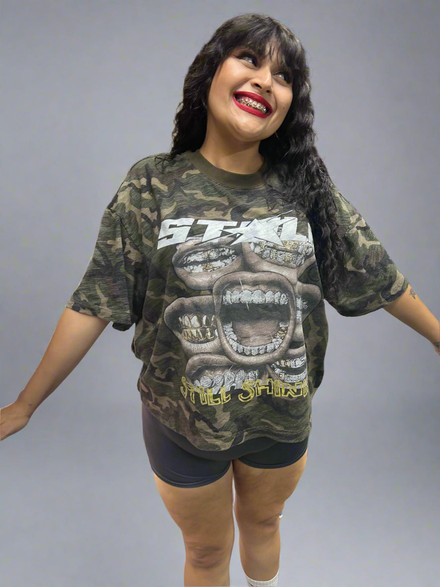 Limited Editon Stolo Clothing Co Still Shining Unisex Camo Cropped Oversized Tee