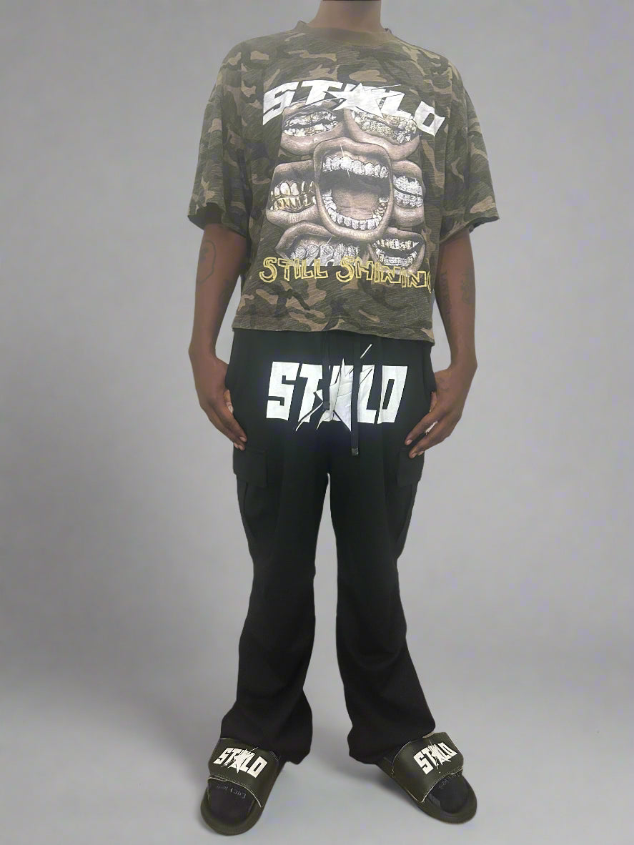 Stolo Clothing Co STARCHILD Wide-Leg Unisex Cargo Sweatpants [ BLACK & GREY ]