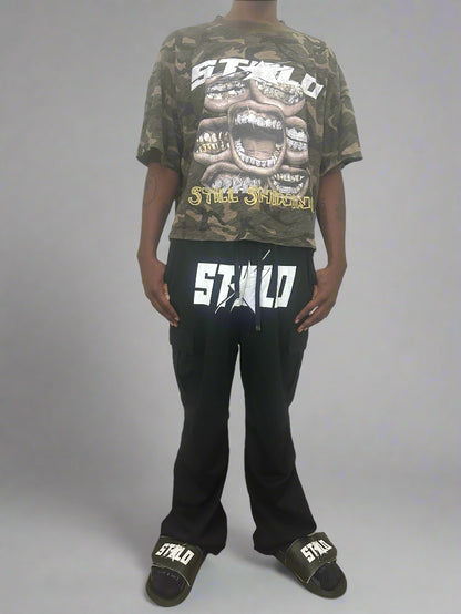 Stolo Clothing Co STARCHILD Wide-Leg Unisex Cargo Sweatpants [ BLACK & GREY ]