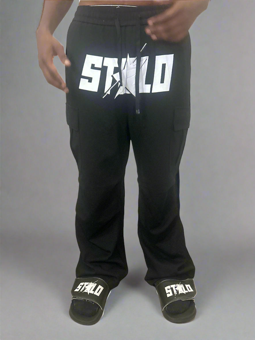 Stolo Clothing Co STARCHILD Wide-Leg Unisex Fleece Cargo Sweatpants [ BLACK & GREY ]