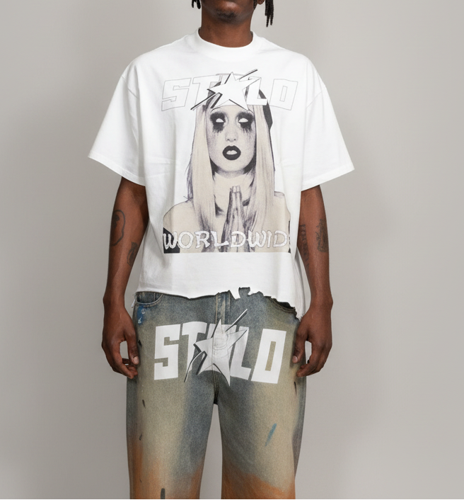 Stolo Clothing Co PREYING NUN Vintage Wash Boxy Distressed Hem Tee