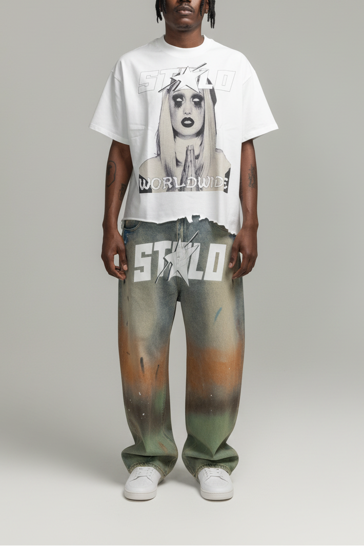 Stolo Clothing Co PREYING NUN Vintage Wash Boxy Distressed Hem Tee
