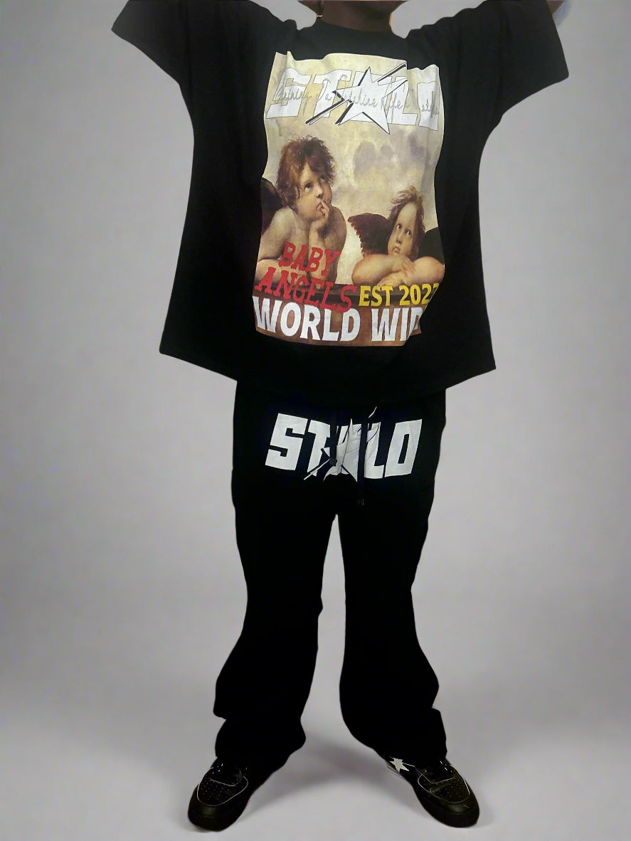 Stolo Clothing Co STARCHILD Wide-Leg Unisex Cargo Sweatpants [ BLACK & GREY ]