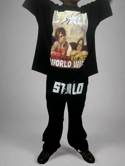 Stolo Clothing Co STARCHILD Wide-Leg Unisex Cargo Sweatpants [ BLACK & GREY ]