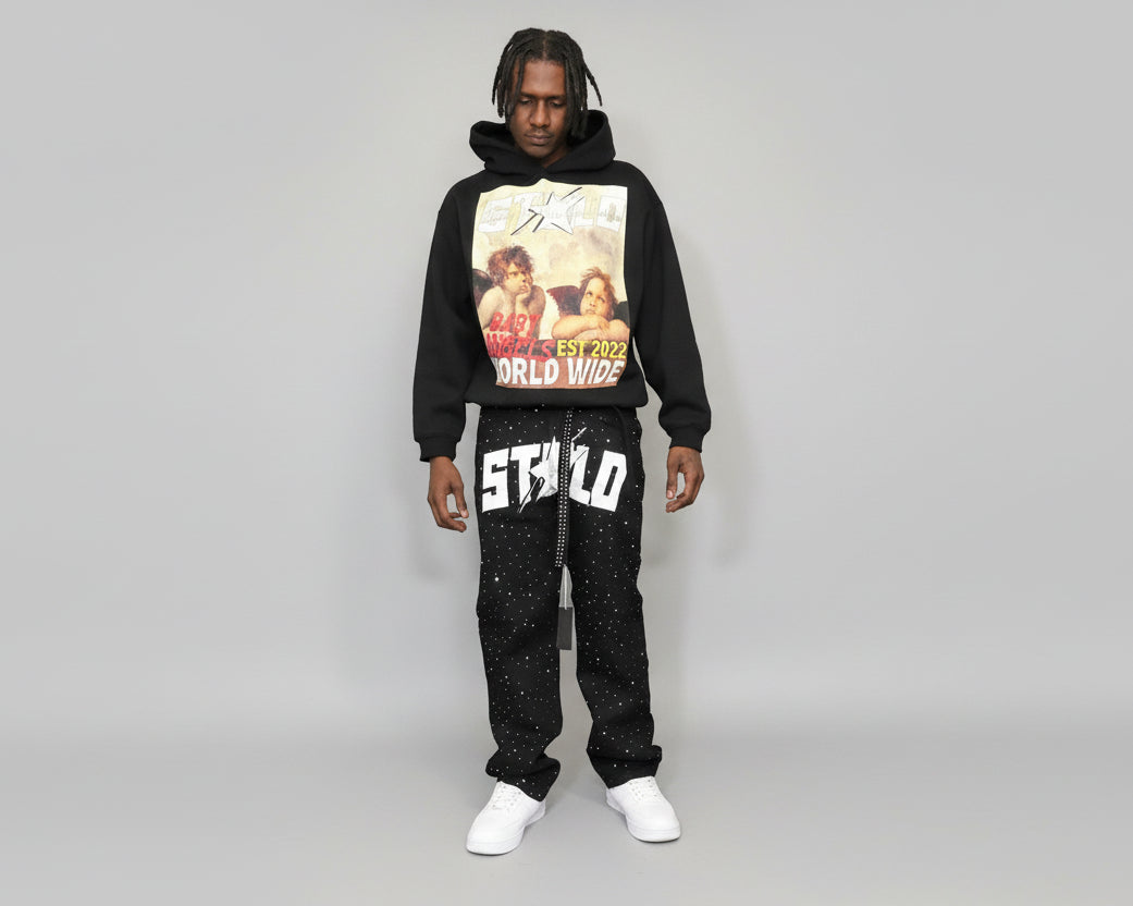 Stolo Clothing Co STARCHILD Unisex Full Rhinestone Loose Fit Straight Denim Jeans