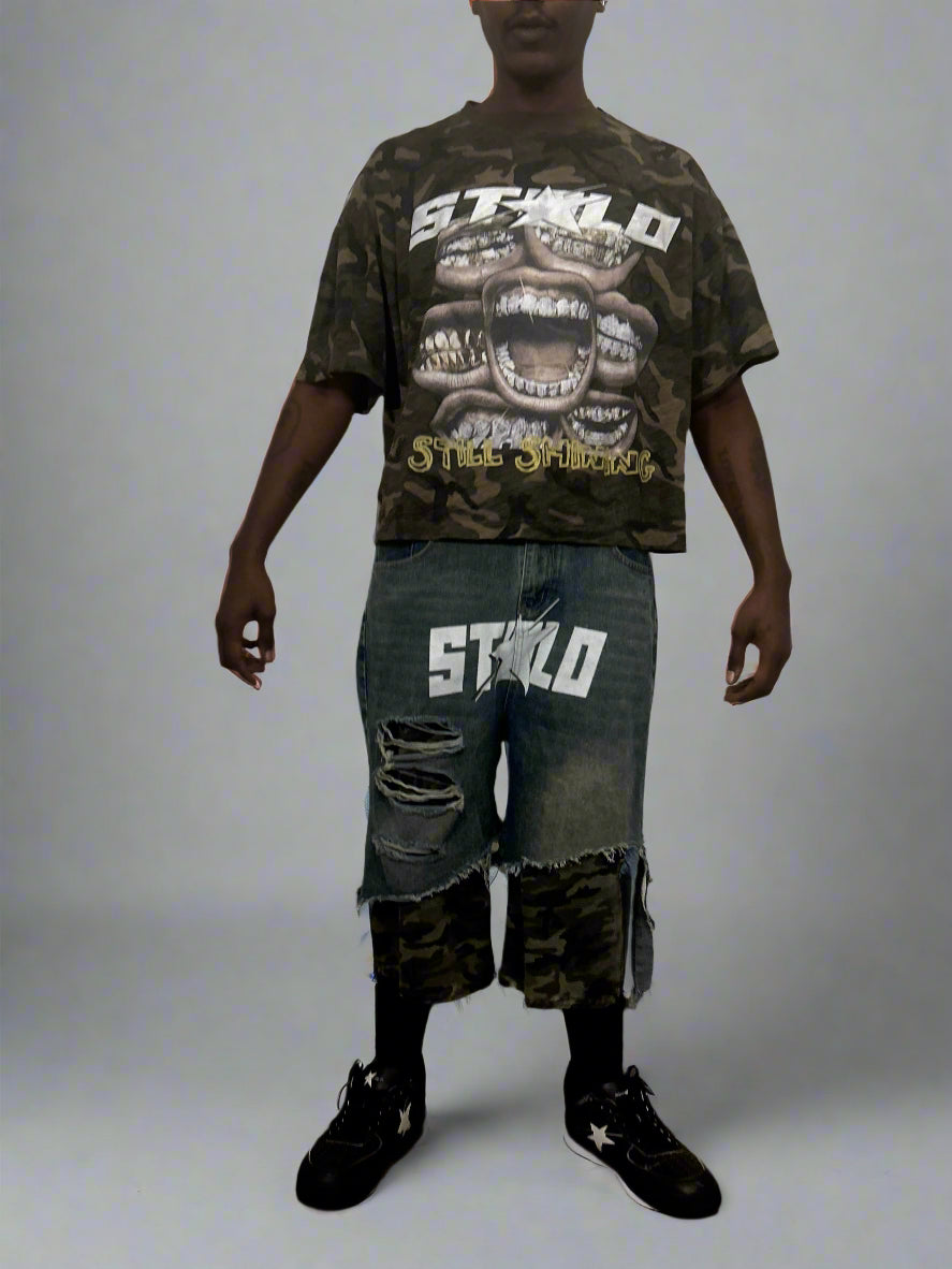 Limited Editon Stolo Clothing Co Still Shining Unisex Camo Cropped Oversized Tee