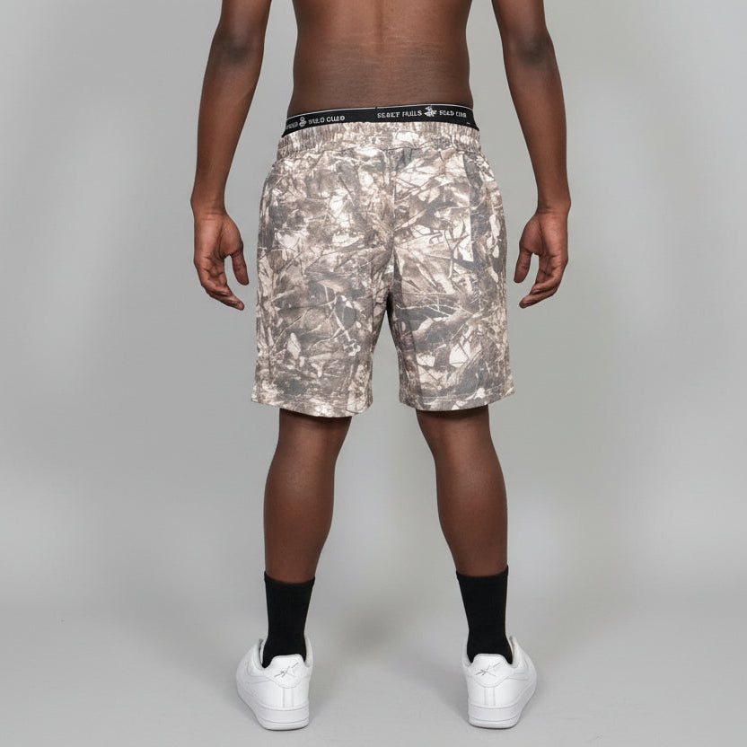 Stolo Clothing Co Birdies Tree Print Camo French Terry Cotton Shorts