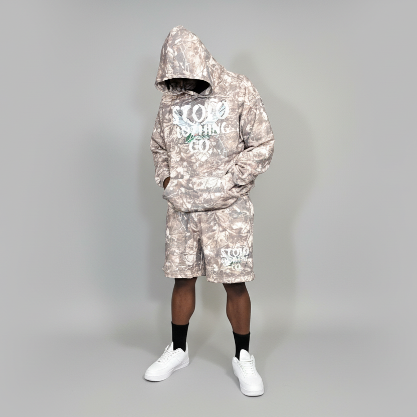 Stolo Clothing Co Birdies Tree Print Camo French Terry Cotton Shorts