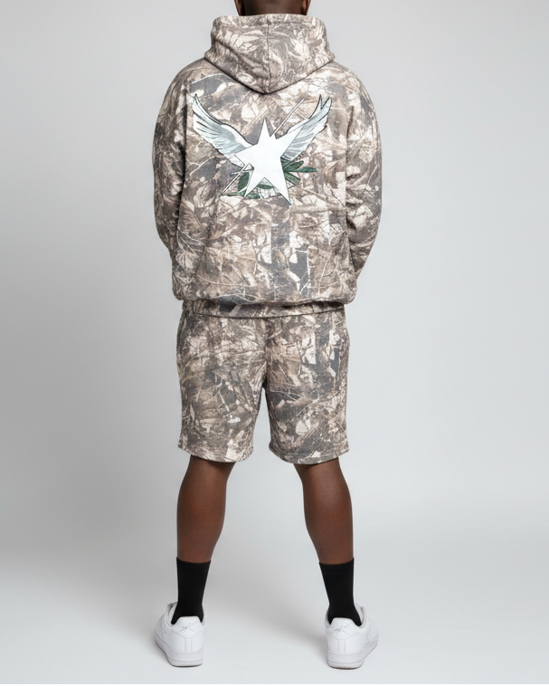 Stolo Clothing Co Birdies Tree Print Camo French Terry Cotton Shorts