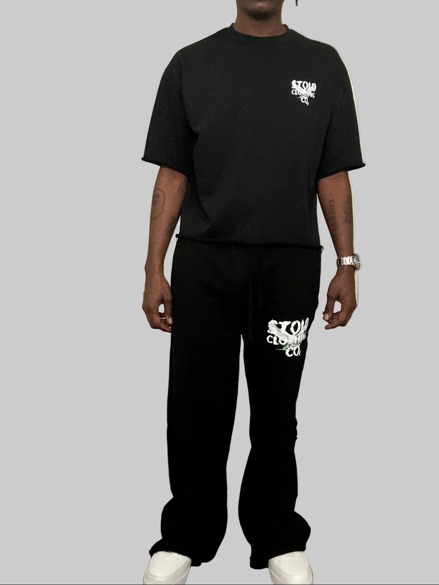 Stolo Clothing Co Birdies Minimalistic Boxy Frayed-Sleeve Raw-Edge Tee