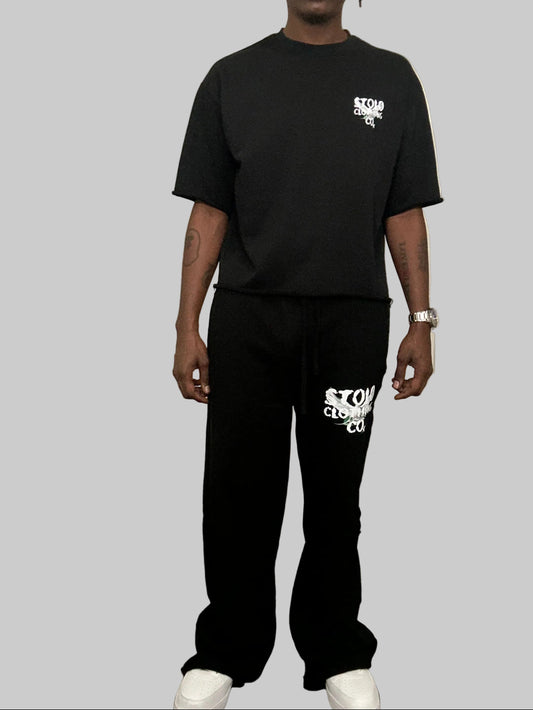 Stolo Clothing Co Birdies Minimalistic Boxy Frayed-Sleeve Raw-Edge Tee