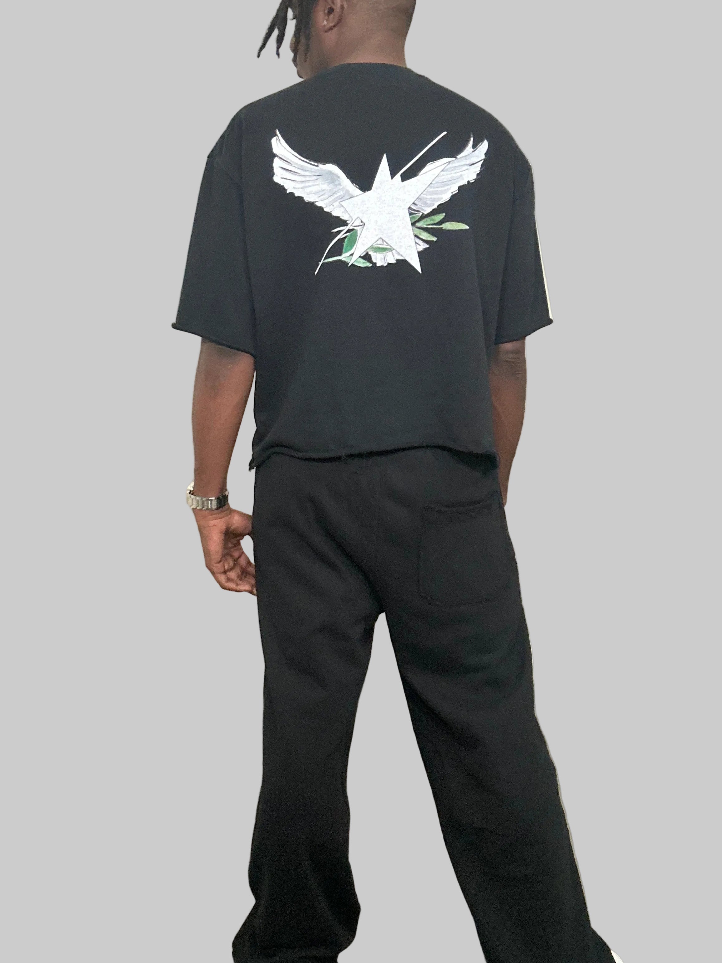 Stolo Clothing Co Birdies Minimalistic Frayed-Sleeve Raw-Edge Boxy Tee