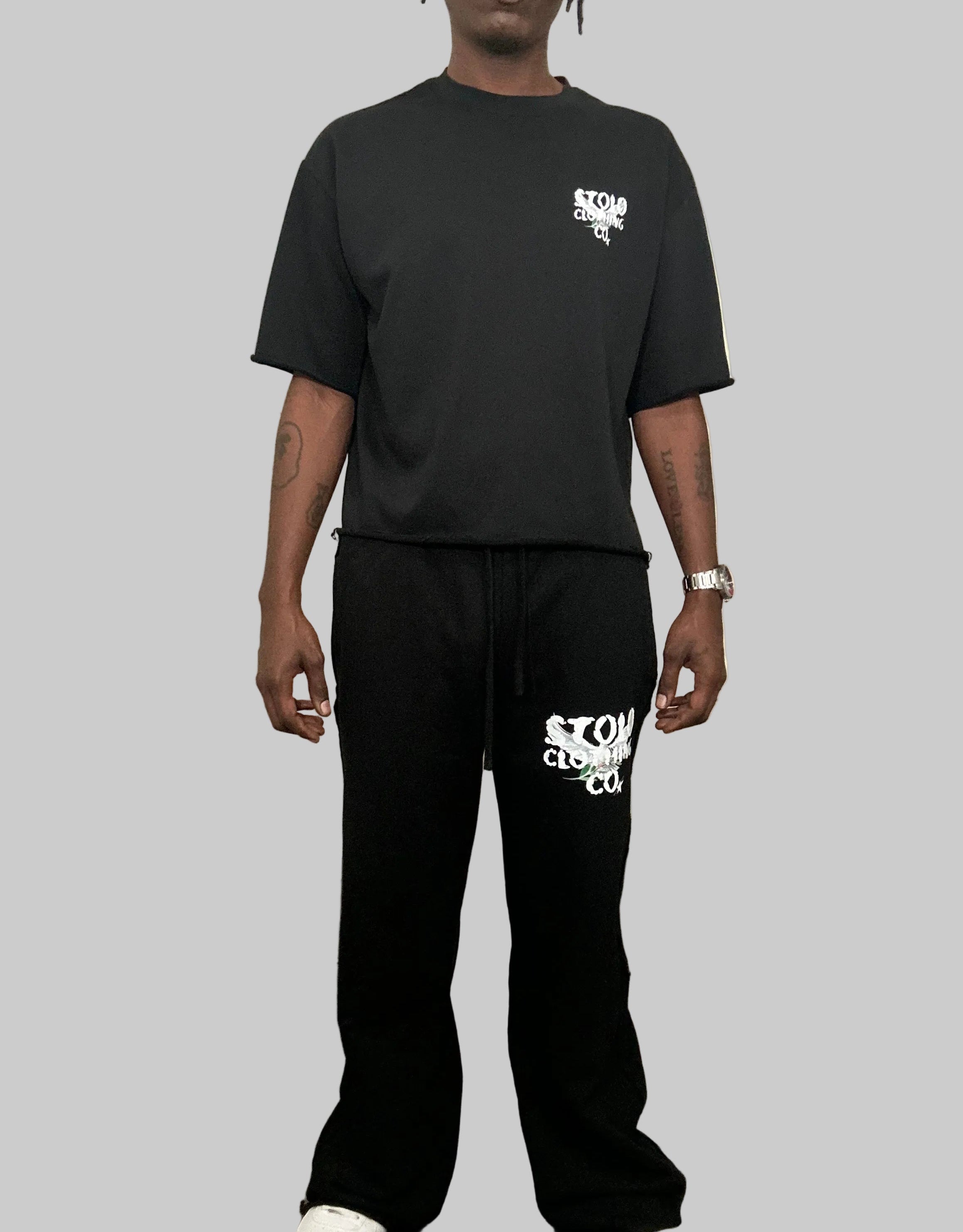 Stolo Clothing Co Birdies Minimalistic Frayed-Sleeve Raw-Edge Boxy Tee