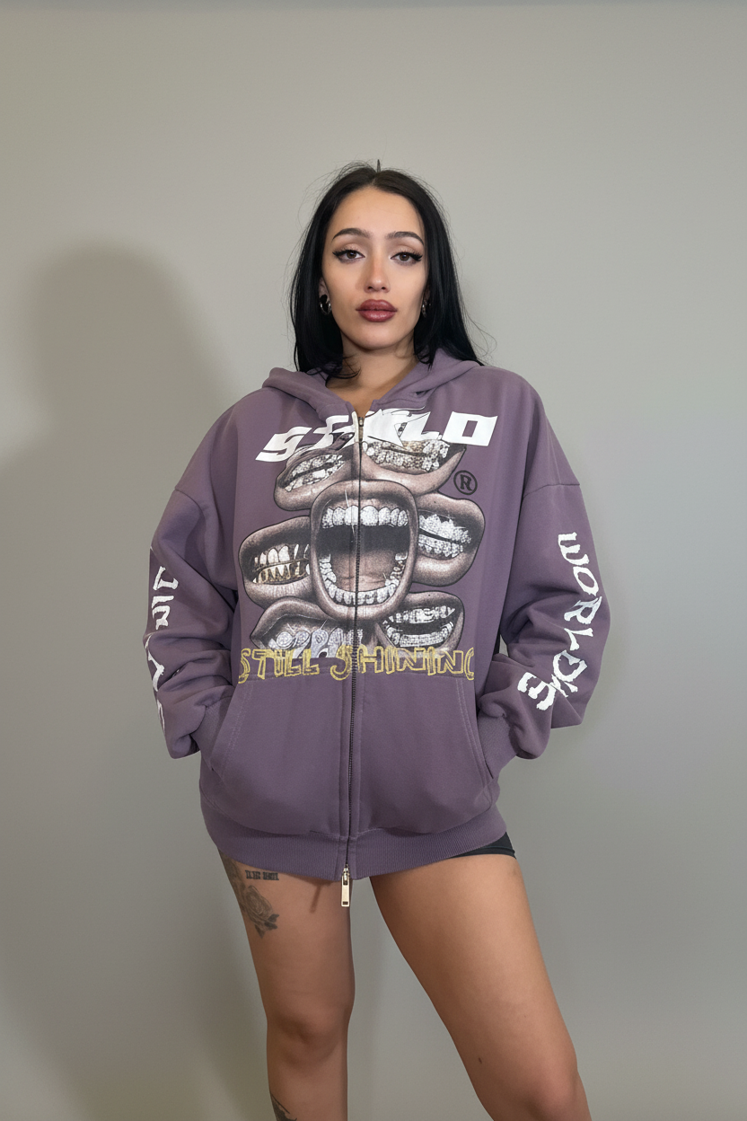 Limited Edition Stolo Clothing Co Still Shining x World Wide Cropped Double-Zip Up Hoodie