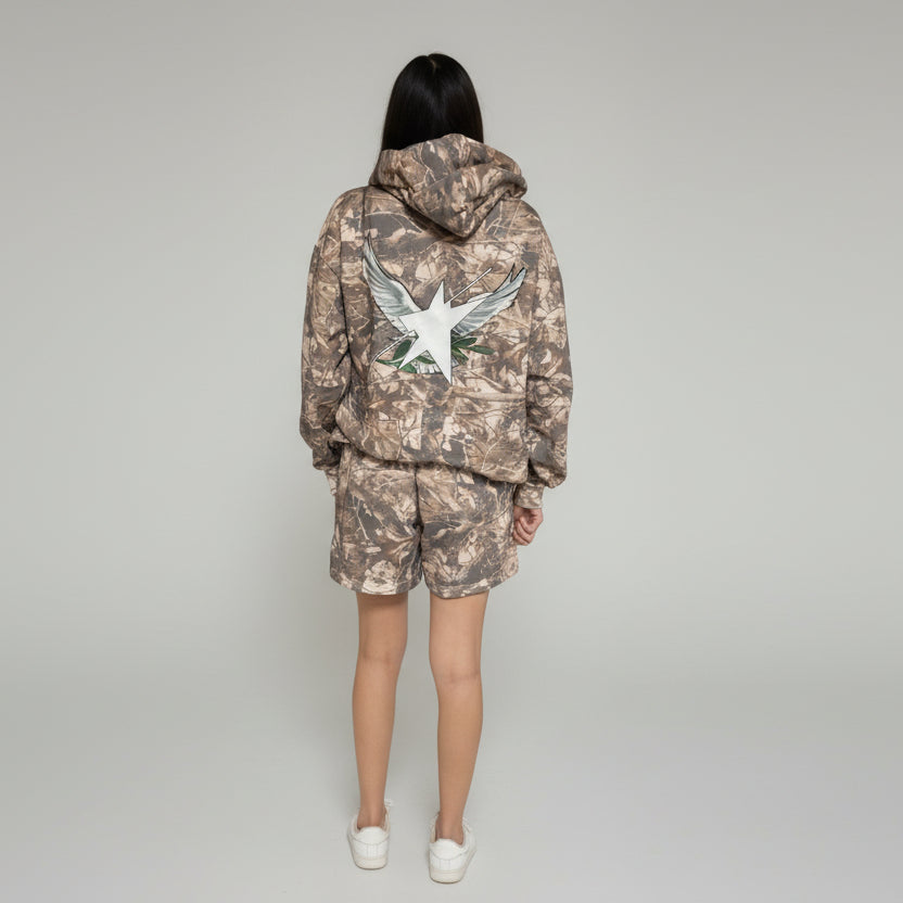 Stolo Clothing Co Birdies Tree Print Camo Heavyweight Cropped French Terry Hoodie