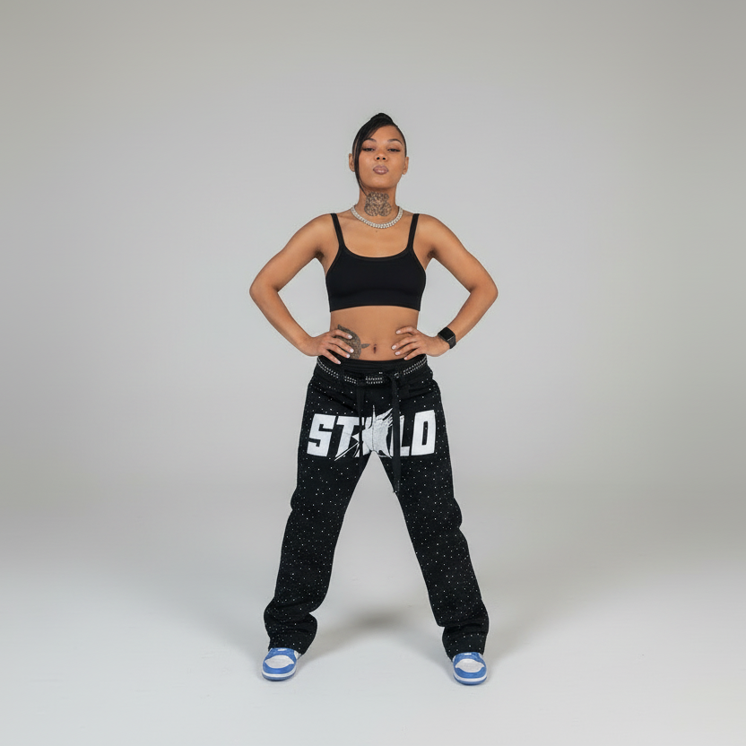 Stolo Clothing Co STARCHILD Unisex Full Rhinestone Loose Fit Straight Leg Denim Jeans w/ Diamond Belt