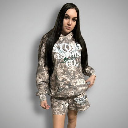 Stolo Clothing Co Birdies Tree Print Camo Heavyweight Cropped French Terry Hoodie