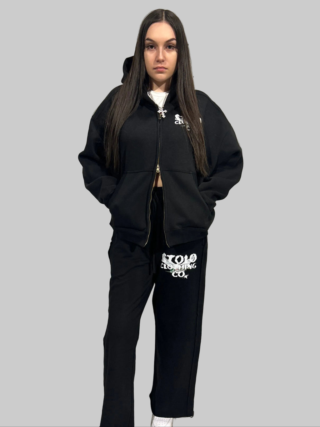 Stolo Clothing Co Birdies Classic Oversized Fleece Boxy Double Zip Up Hoodie