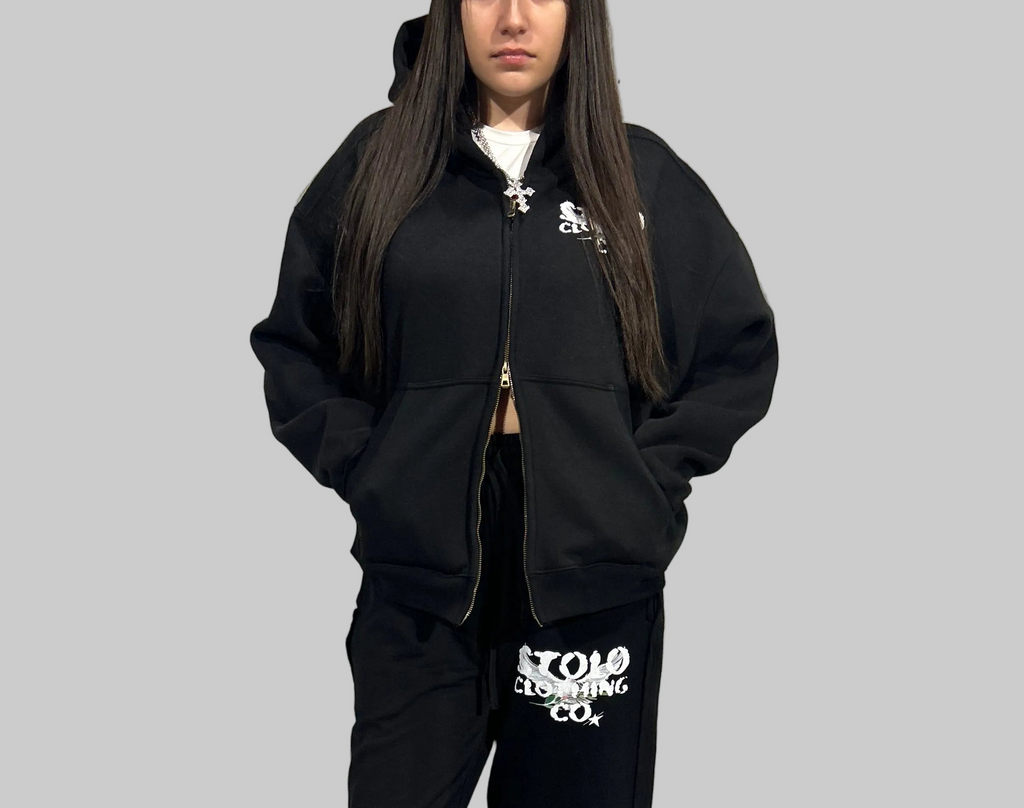 Stolo Clothing Co Birdies Classic Oversized Fleece Boxy Double Zip Up Hoodie