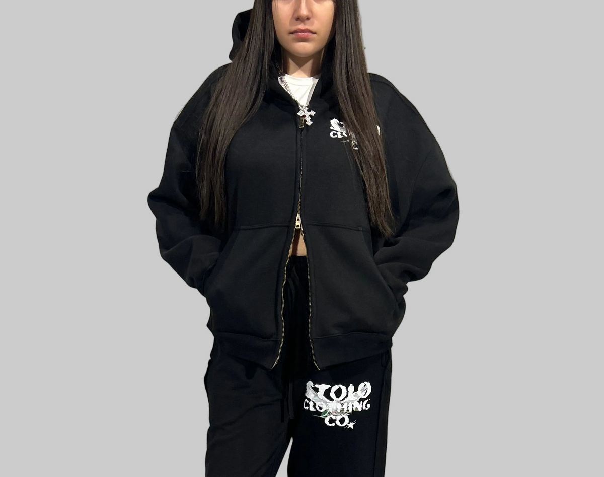 Stolo Clothing Co Birdies Classic Oversized Fleece Boxy Double Zip Up Hoodie