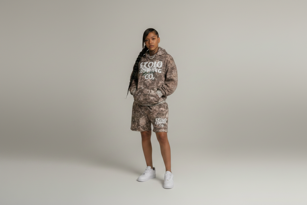 Stolo Clothing Co Birdies Tree Print Camo Heavyweight Cropped French Terry Hoodie
