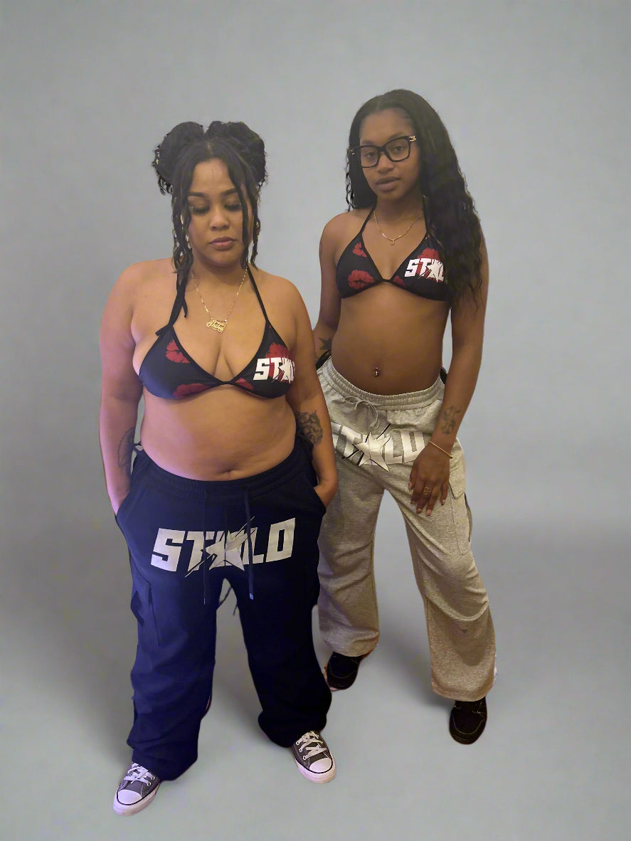 Stolo Clothing Co STARCHILD Wide-Leg Unisex Fleece Cargo Sweatpants [ BLACK & GREY ]