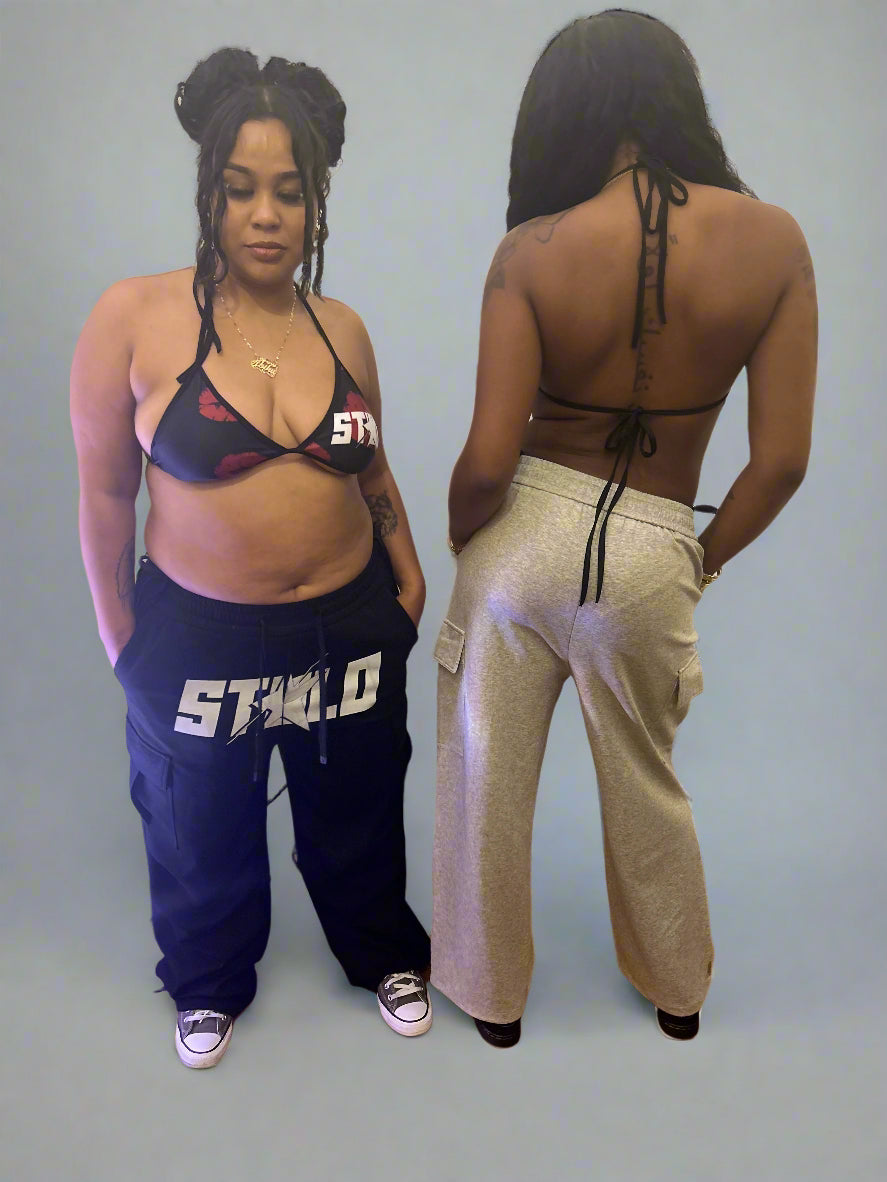 Stolo Clothing Co STARCHILD Wide-Leg Unisex Fleece Cargo Sweatpants [ BLACK & GREY ]